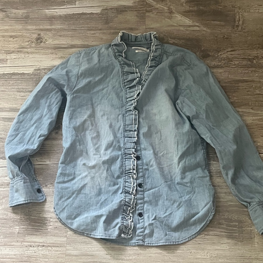Isabel Marant Etoulr Blue Ruffled Denim Top - Picture 5 of 6
